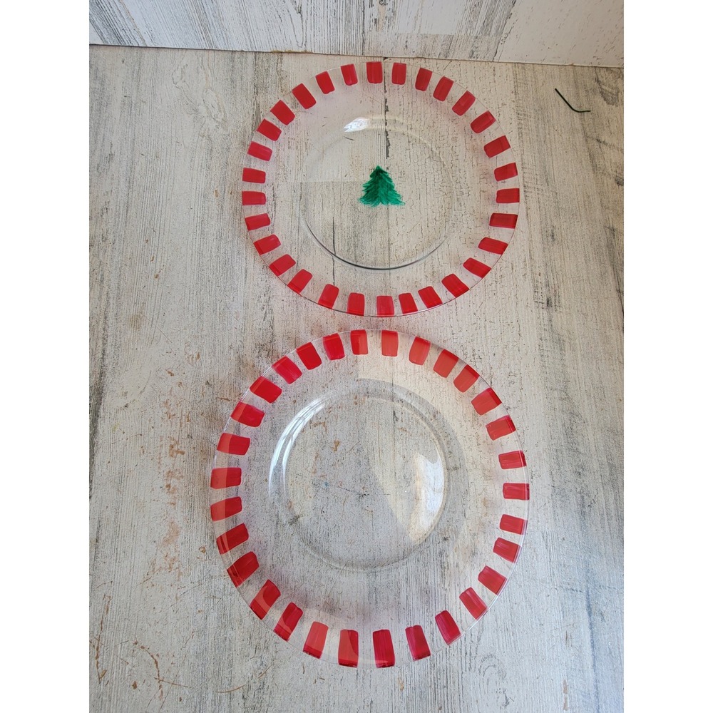 Vintage tree plate candy cane red striped Xmas set glass kitchen home